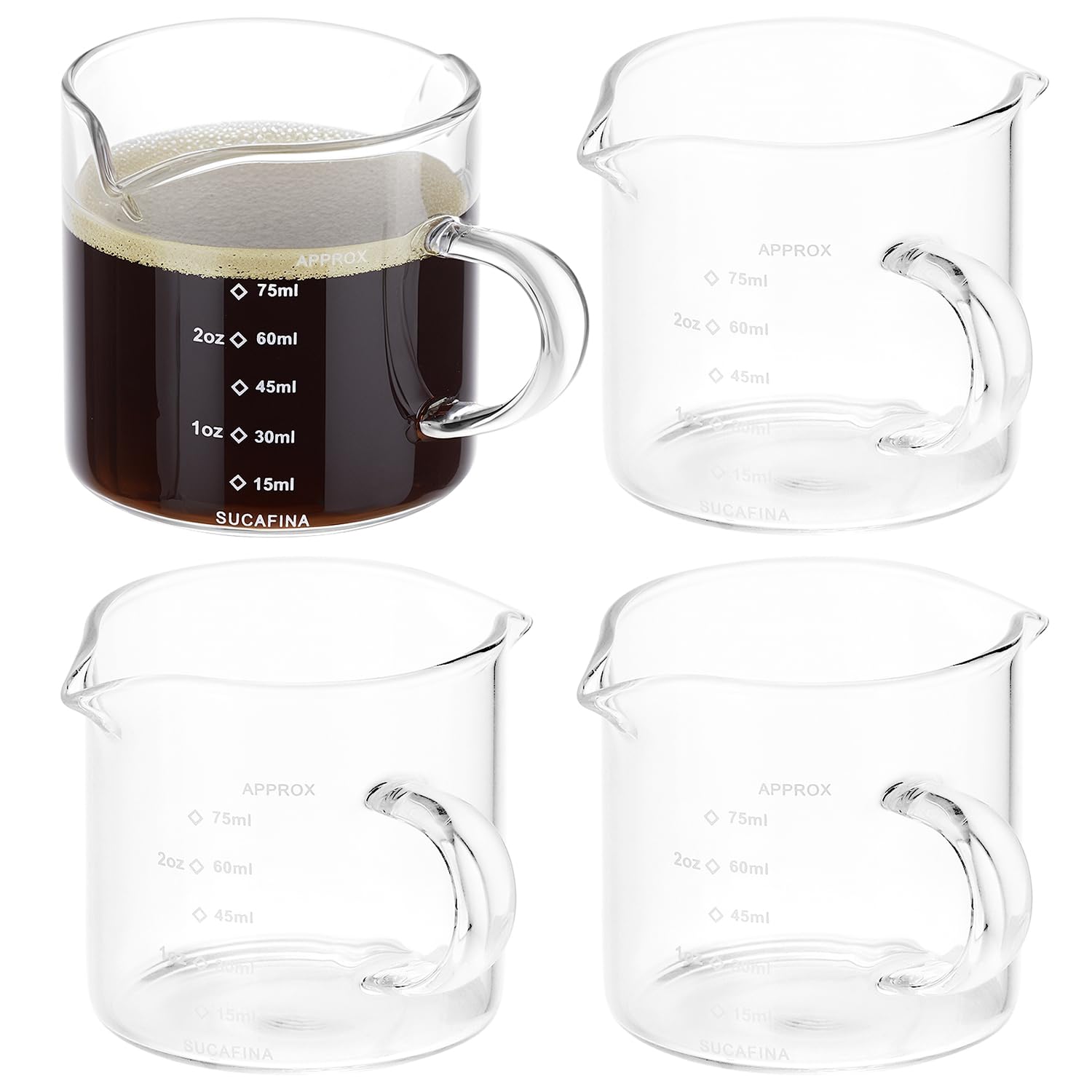 Tasse à lait double bec 75ml verre borosilicate expresso café doseur lot de 4 tasses