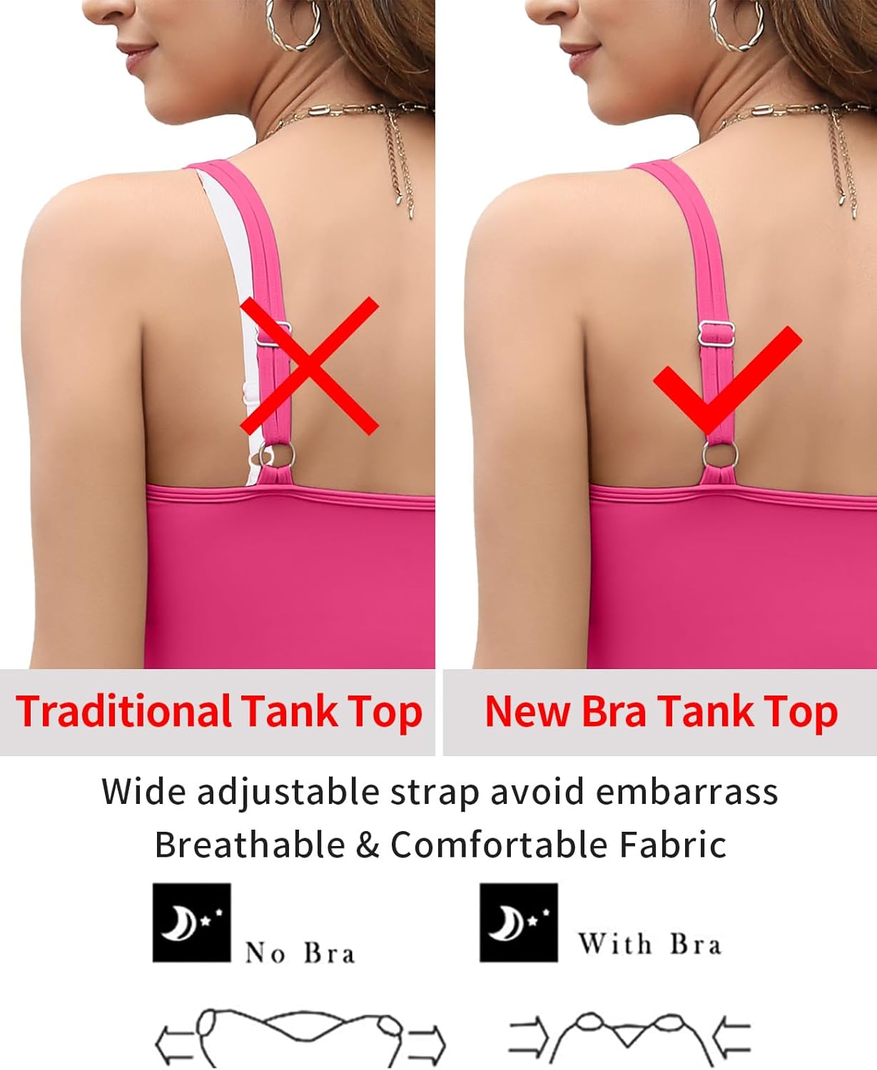 V FOR CITY Women's Tank Top with Built in Bras Adjustable Wide Strap Padded Camisole Summer Cami Shirts - Image 4