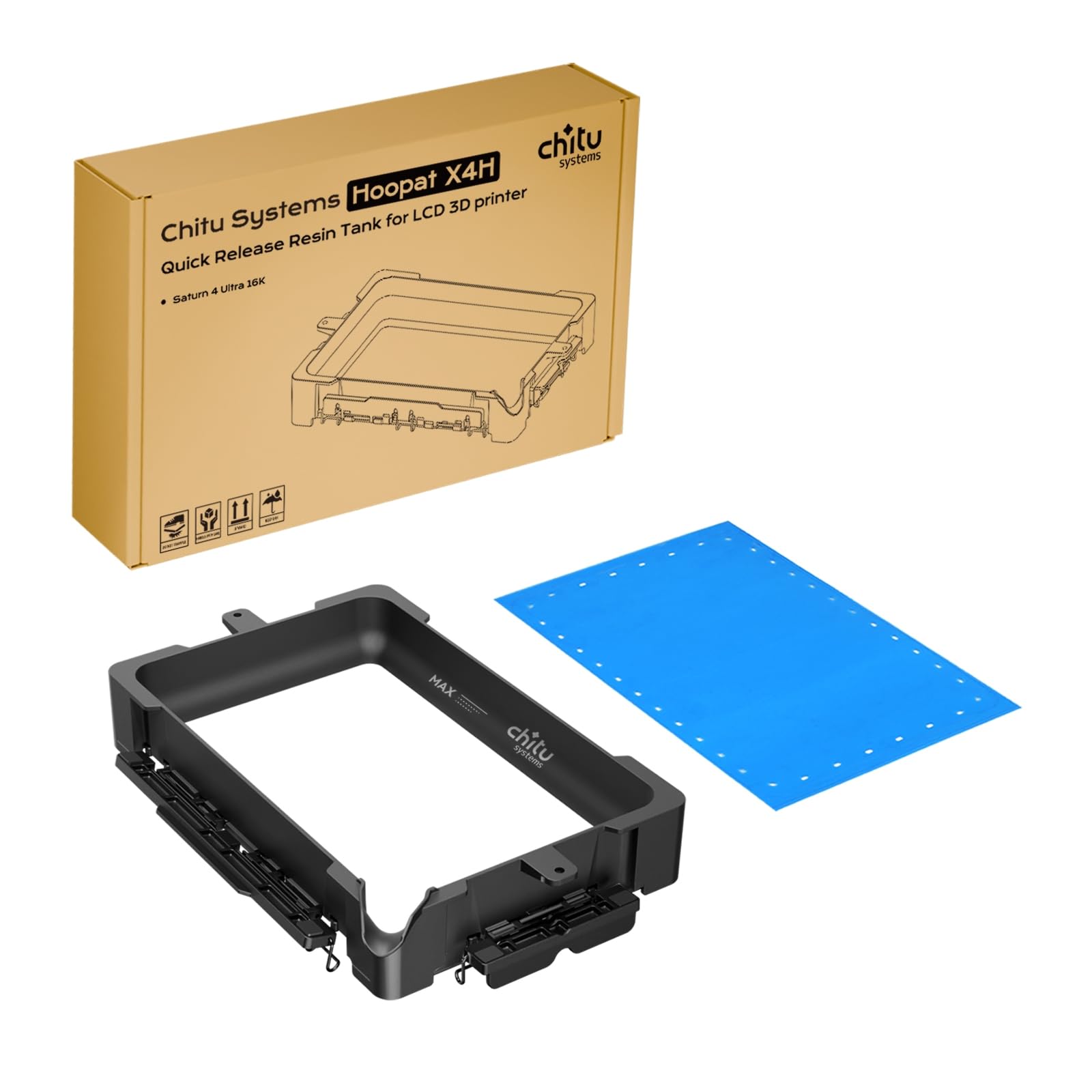 Chitu Systems Hoopat X4H Depósito de Resina de Liberación Rápida Upgrade | Depósito de resina de liberación rápida para ELEGOO Saturn 4 Ultra 16K, metal todo en uno con película PFA