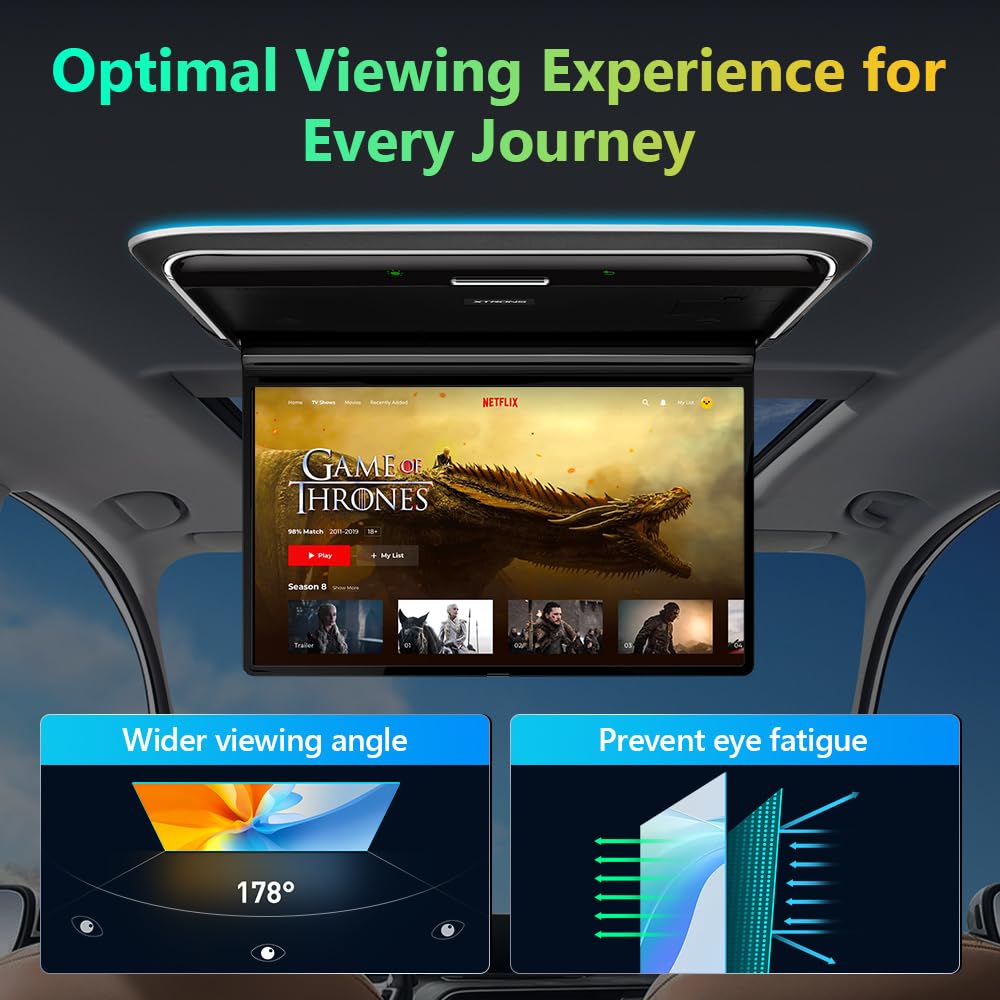 XTRONS 14 Zoll FHD IPS Bildschirm 1920 * 1080 Ultra Narrow Bezel Android Car Roof Multimedia Player mit Wireless Screen Mirroring Eingebauter HD Eingang CVBS Eingang Stereo Lautsprecher