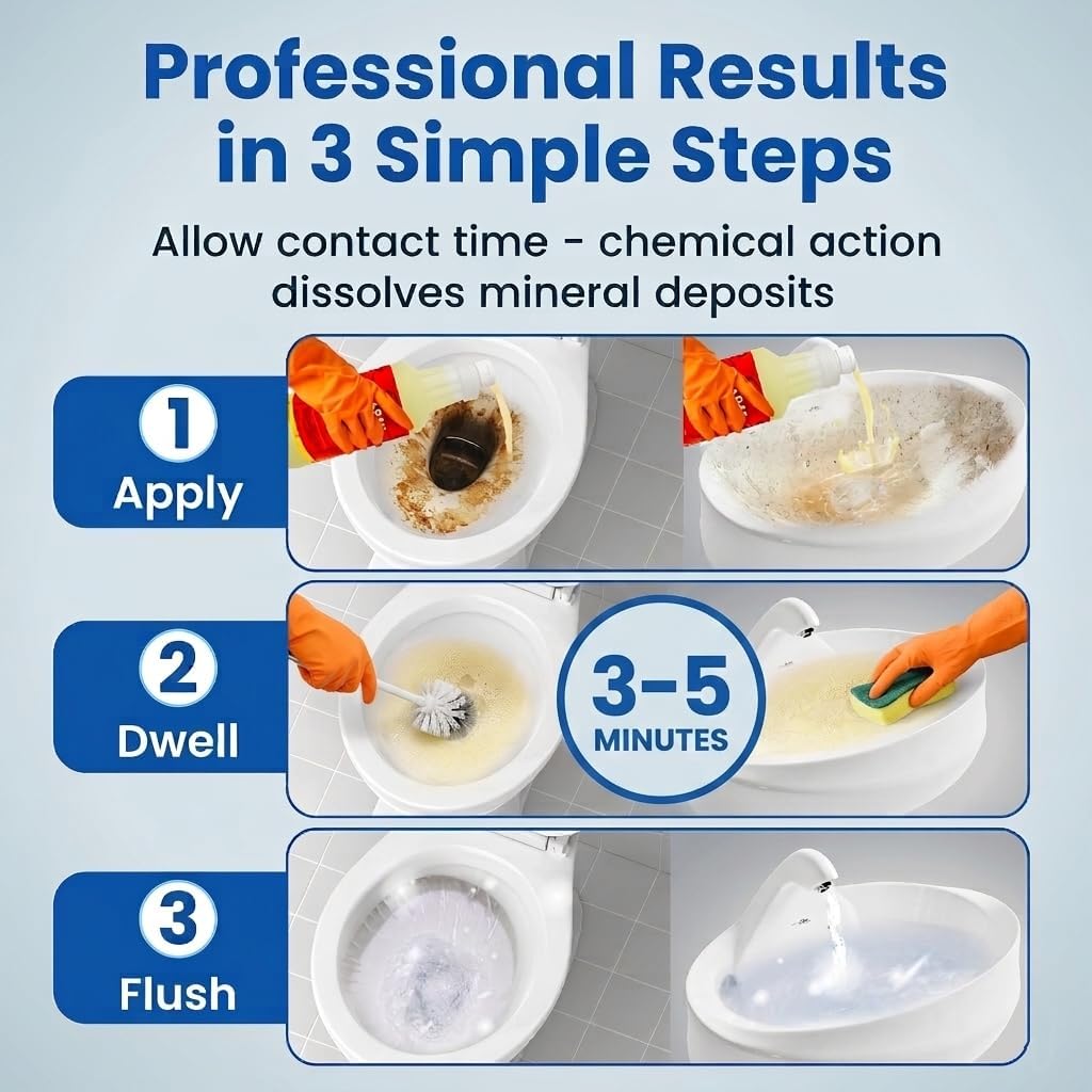 Brodi BolBac Heavy Duty Toilet Bowl Cleaner, High-Power 25-30% HCI Formula, Fast Lime & Rust Removal, Fixture-Safe, Removes Odor-Causing Build-Up (Pack of 3)