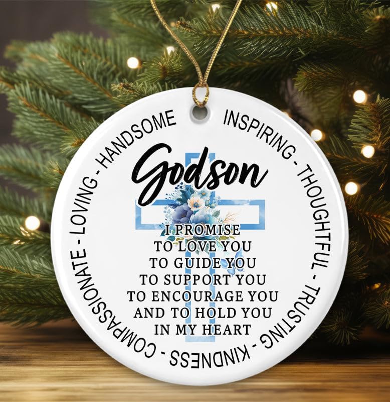 AnhTram97AnhTram97 Ornament for Godson - Godparents Godmother Godfather Promise to Godchild Ceramic Keepsake - Christening Quote Godson - Christmas Decor Idea Gifts Printed on Both Sides