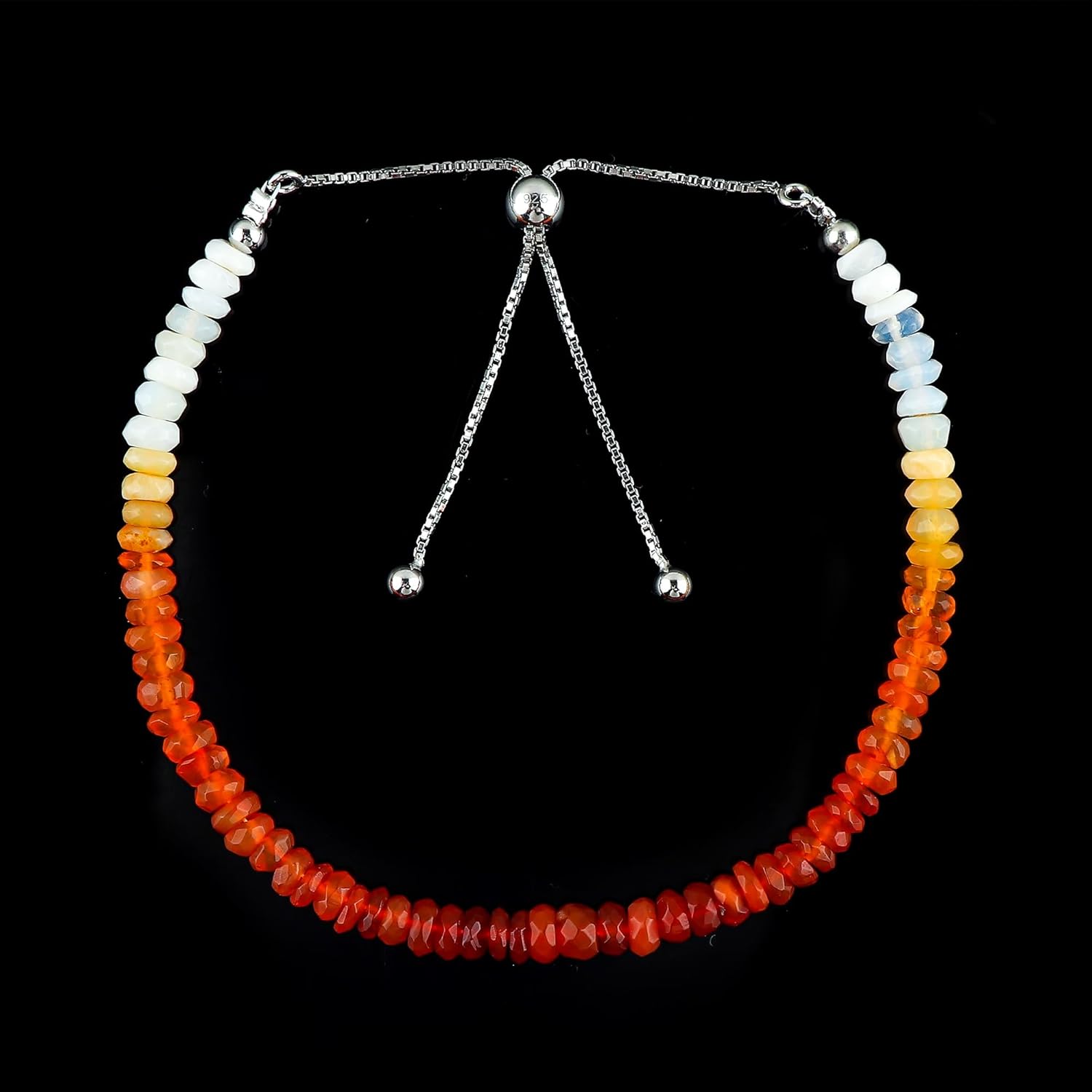CRYSTALIS Natural Mexican Fire Opal Beads Slider Bracelet, High Grade Beaded Crystals, Chakra Healing Gemstone, Gift Giving Women Jewelry, 925 Sterling Silver Slider 10 inch - Image 2