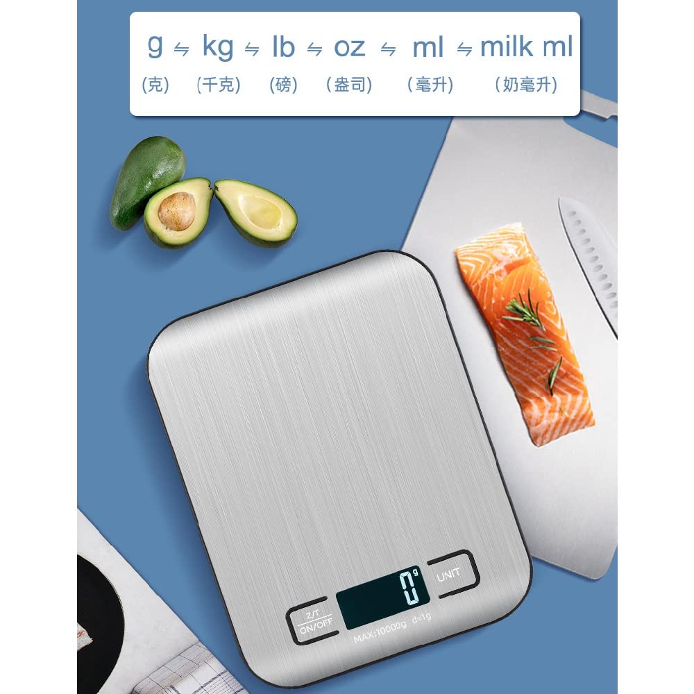 Cocina de Alimentos Escala de 10kg, Gramos Digitales y onzas for Perder Peso, Hornear, cocinar, ceto y preparación de Comidas, Medio, 304 de Acero Inoxidable Recargable USB