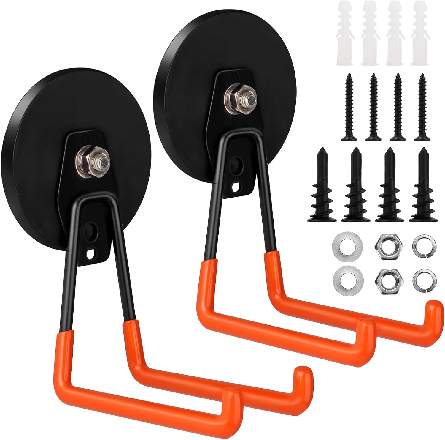 Heavy Duty Magnetic Garage Hook,Large Magnetic Hooks ,2 Pack Magnet Hooks with Anti-Slip Coating,Strong Storage Utility Magnetic Hook for Metal Cabinet,Pegboard,Garage Shelve,Garden Tools(Orange,L)