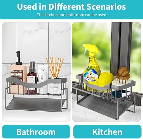 Miniatura 6 de Organizador de fregadero de cocina con desagües automáticos, soporte de esponja de cocina para encimera de fregadero, organizador de esponja de