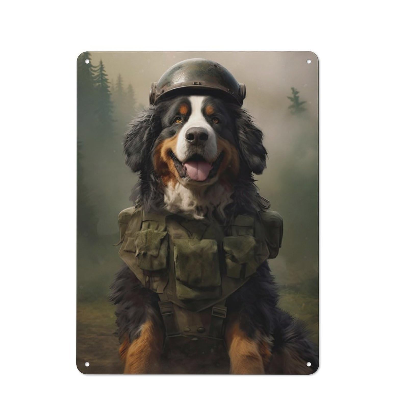 Junmoney Bernese Mountain Soldier Rustic Metal Wall Sign 40X30cm For Home Office Or Studio, For Garage, Workshop And Man Cave Decoration
