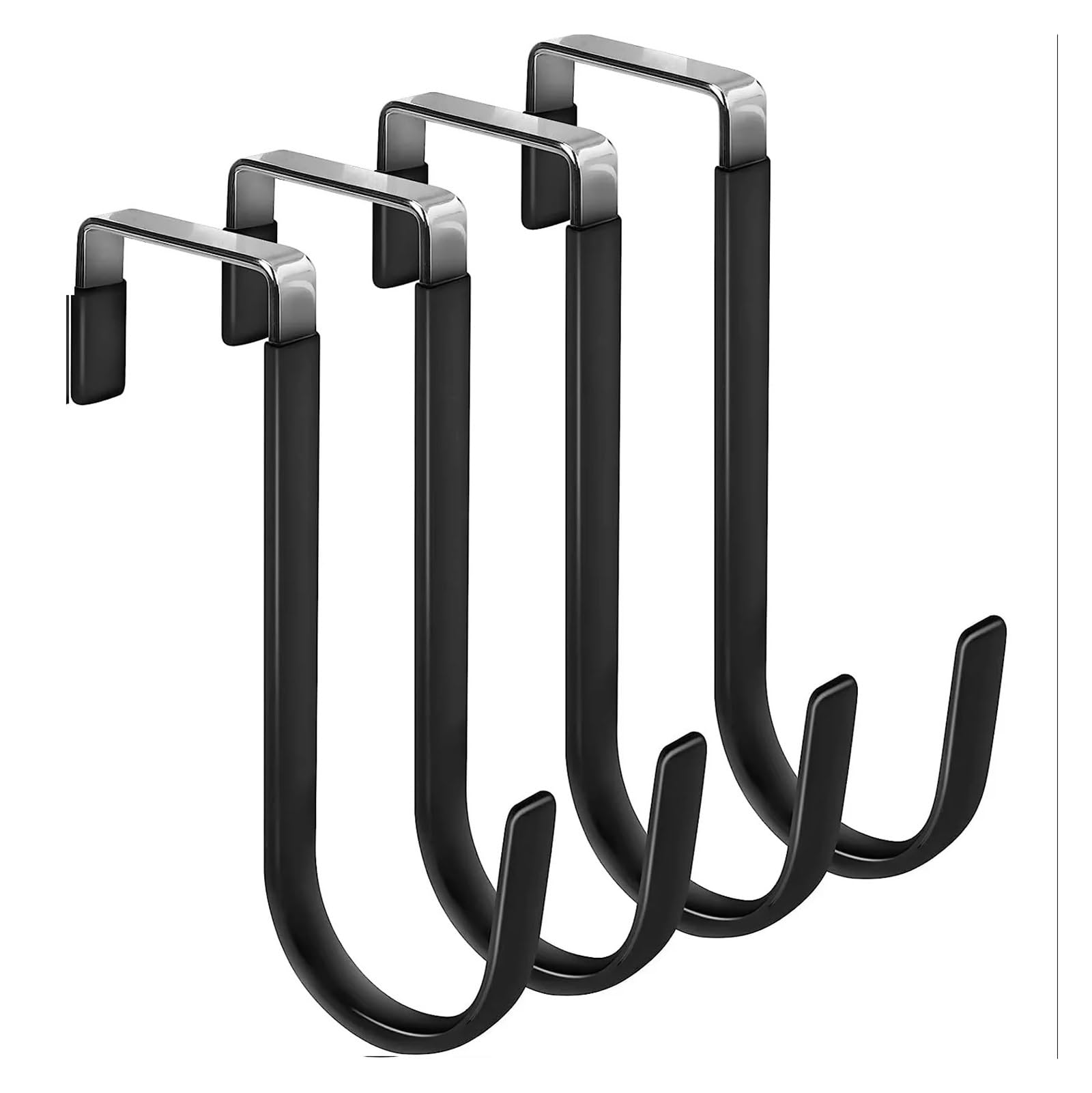 Pexlor 4Pcs Black Hooks 4Pcs Rubber Towel & Coats Hangers Nonstick Non-Punching Over Door Hooks For Bedroom Kitchen Bathroom(4Pcs Black Hooks)
