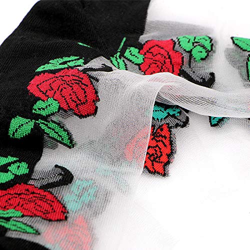 Tvoip 6 Pairs Fashion Women Lace Flower Ankle High Fish Net Socks Crystal Glass Silk Short Thin Transparent Roses Fishnet Socks3