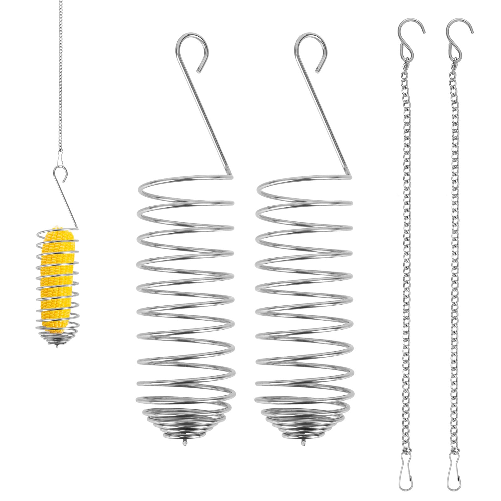 2pcs Spray Millet Treat Holder, Stainless Steel Parrot Food Holder with Suspension Chain Bird Foraging Chew Toy Feeder Cage Accessories for Macaw Cockatoo Parakeet Canary