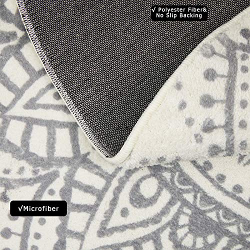 Hebe 4 Ft Round Area Rug Soft Chic Bohemian Mandala Machine Washable Non Slip Indoor Floor Mat Carpet For Living Room Sofa Bedroom Nursery Decor, Grey #TOP2