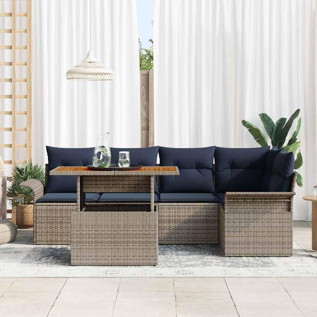 Set di mobili da giardino, 6 pezzi, in polyrattan, divano e tavolo