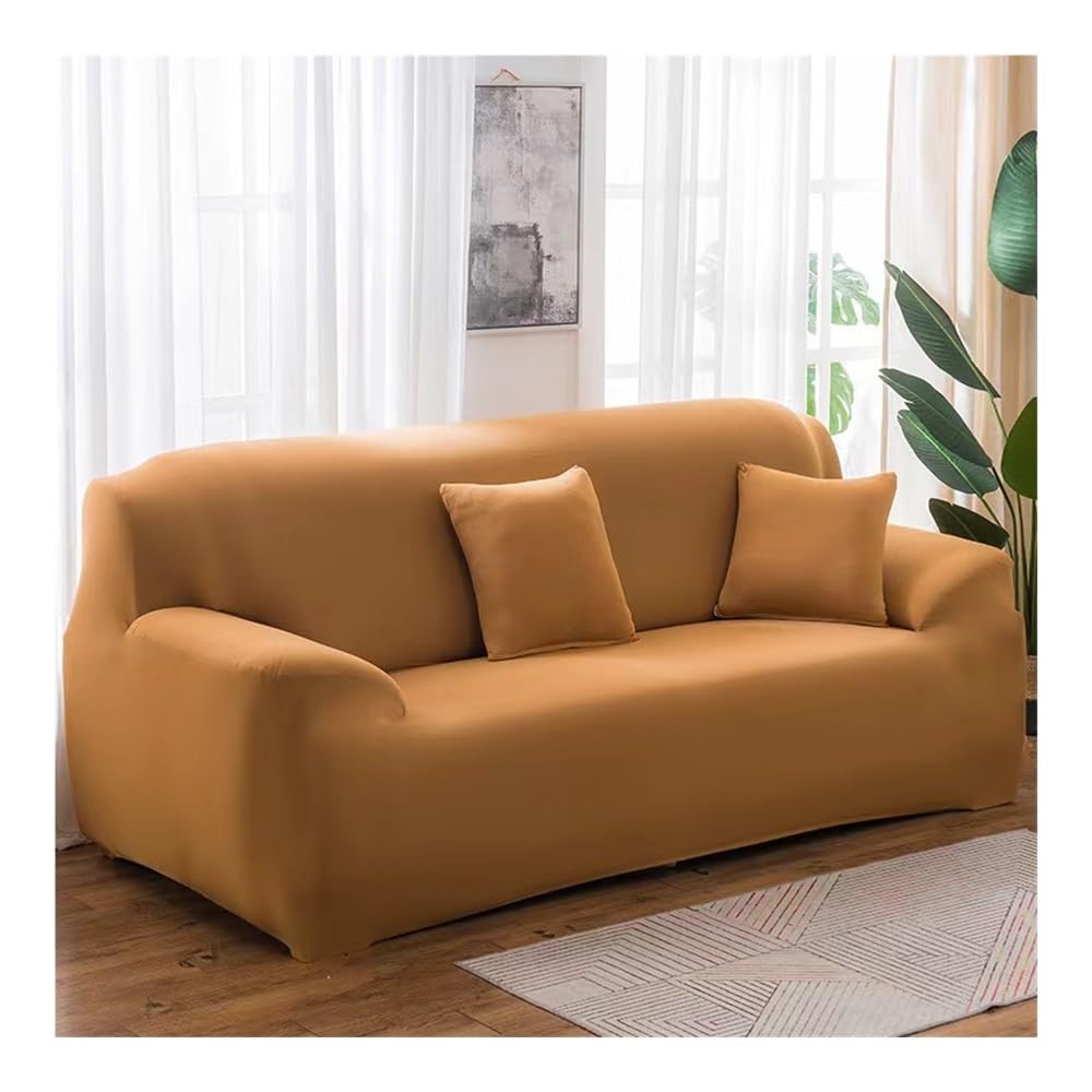 Copridivano elastico, in tinta unita, per soggiorno, in spandex, ad angolo componibile, copridivano a 1/2/3/4 posti (cammello, 4 posti, 235-300 cm)