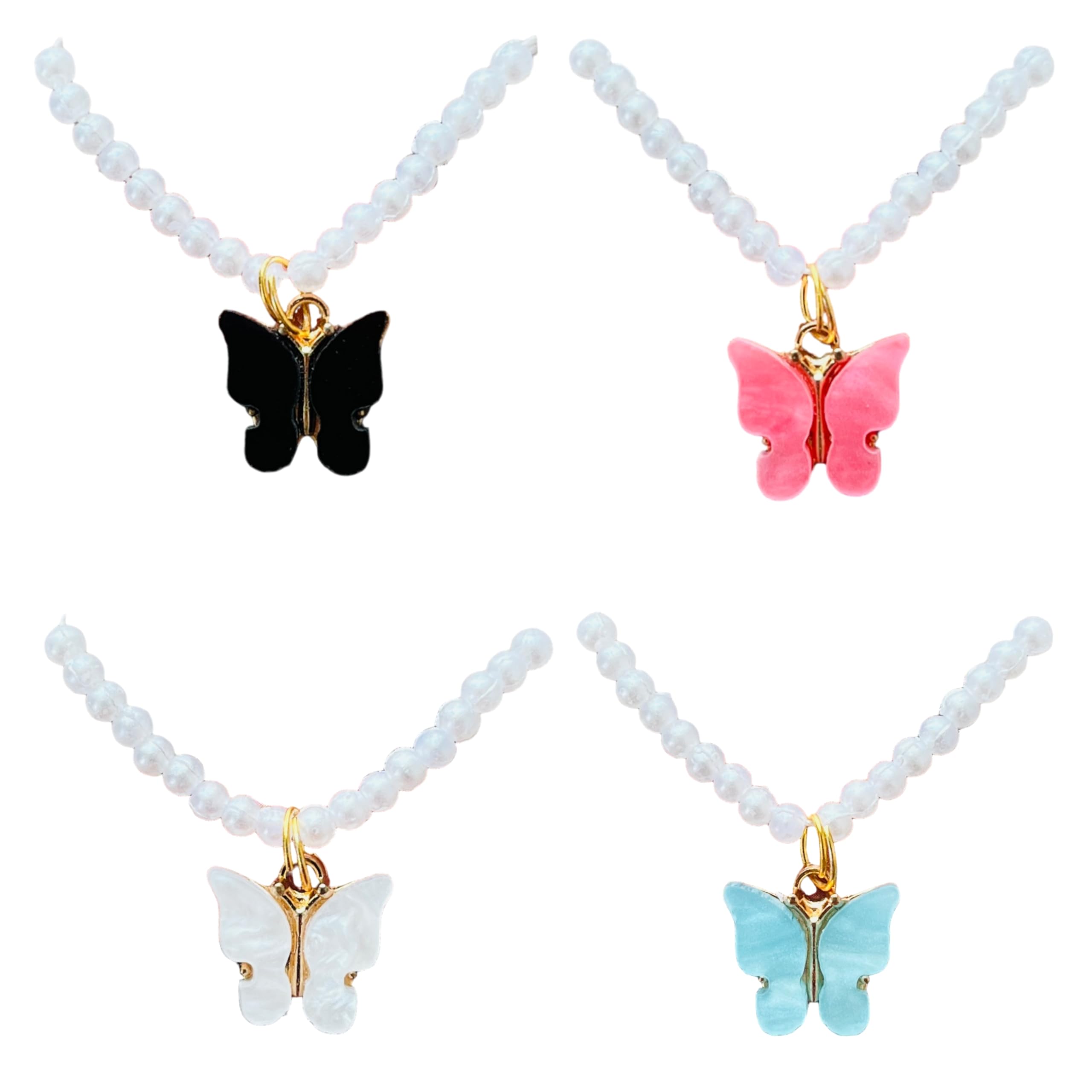 Pack Of 4 Trendy Stylish Cute Butterfly Shaped Charm White Pearl Necklace For Women And Girls | Elegant Accessories Gift| Korean Minimal Necklace (Black,White,Pink,Blue) (B0D9FVMWNL) Amazon Price History, Amazon Price Tracker