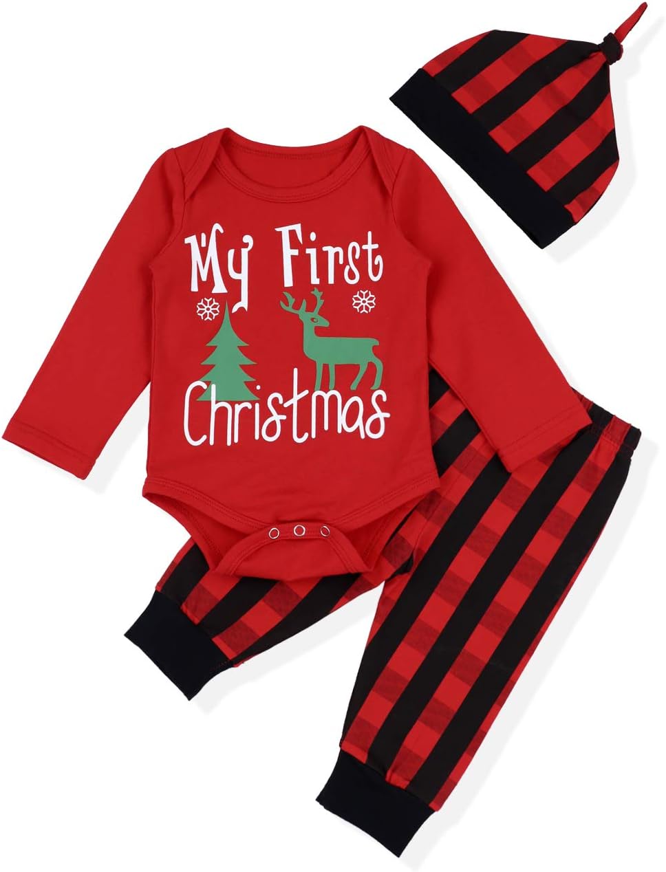 Christmas Baby Outfit My First Christmas Baby Girl Top Romper + Tutu Skirt + Leg Warmers + Headband 4PC Clothes Set (Red, 0-3 Months)