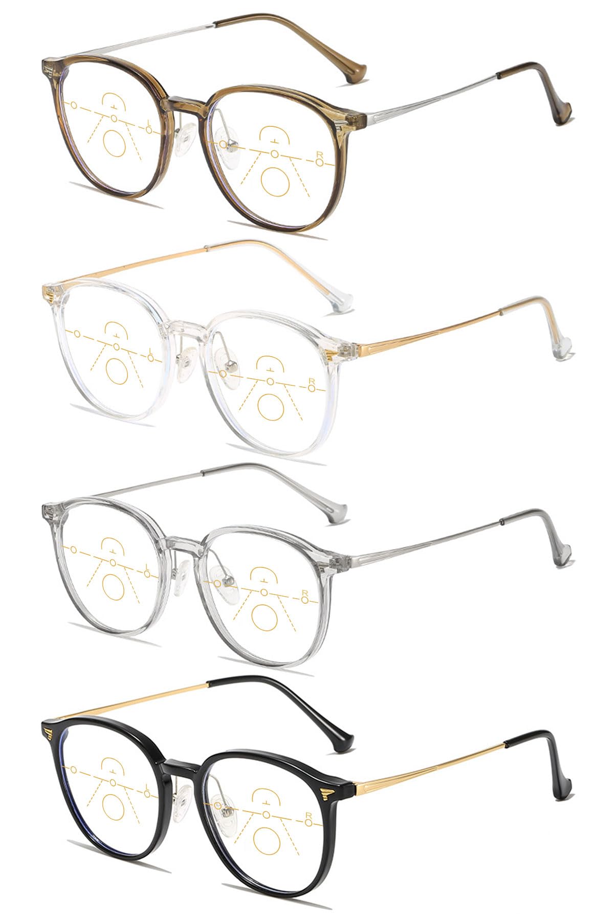KOOSUFA Mode Runde Gleitsichtbrille Progressive Multifokale Anti-Blaulicht Lesebrille Herren Damen Computerbrille Arbeitsplatzbrille TR90+Metallbügel Lesehilfe 1.0 1.5 2.0 2.5 3.0 3.5 4.0