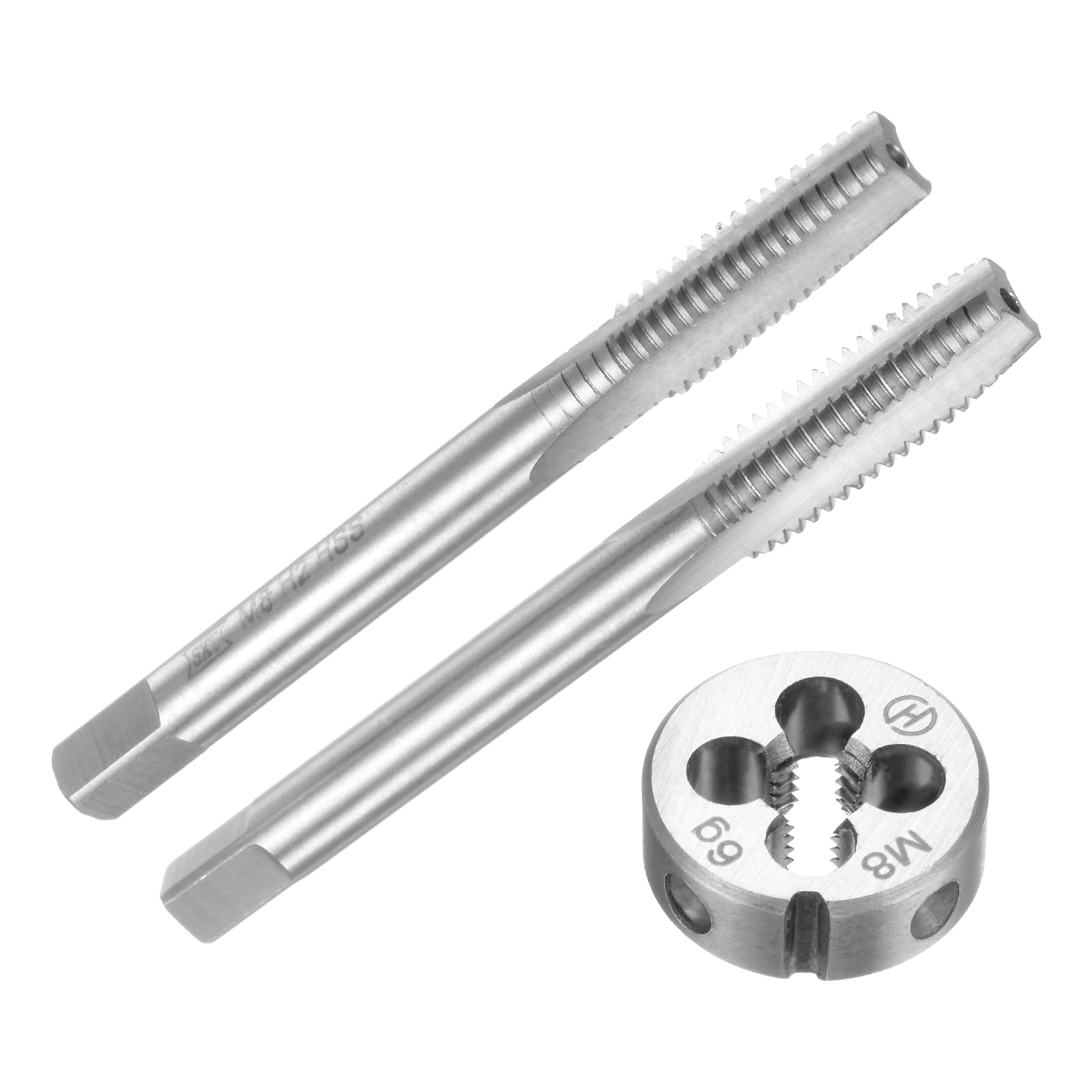 Juego de 3 machos y terrajas métricos de Mano, machos cónicos/roscantes y terrajas Redondas M8 x 1,25, Kit de Herramientas de roscado Manual para reparación de roscas.