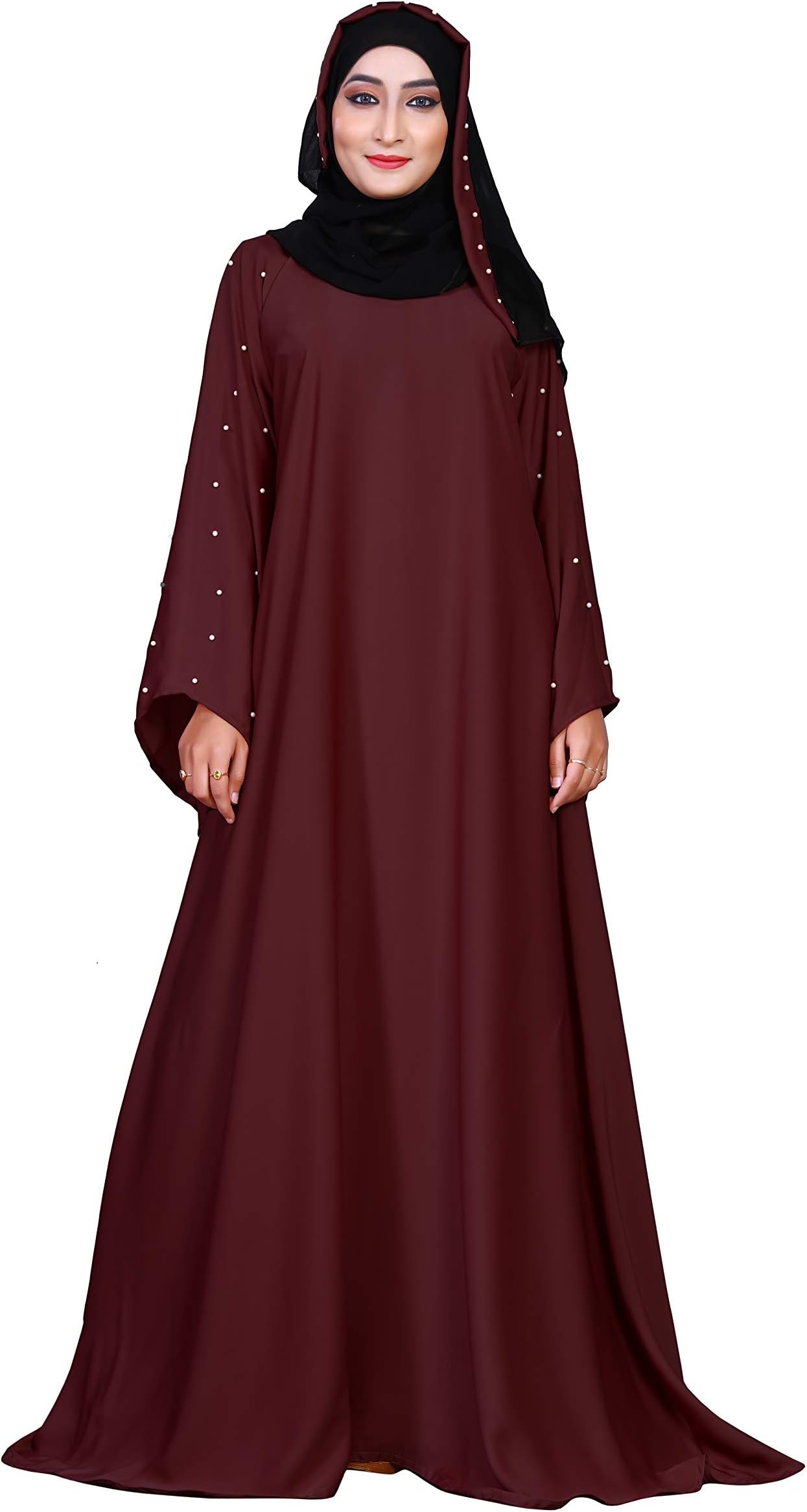 Justkartit Women's Plain Nida Abaya Burqa with Hijab Scarf (Maroon; 42)