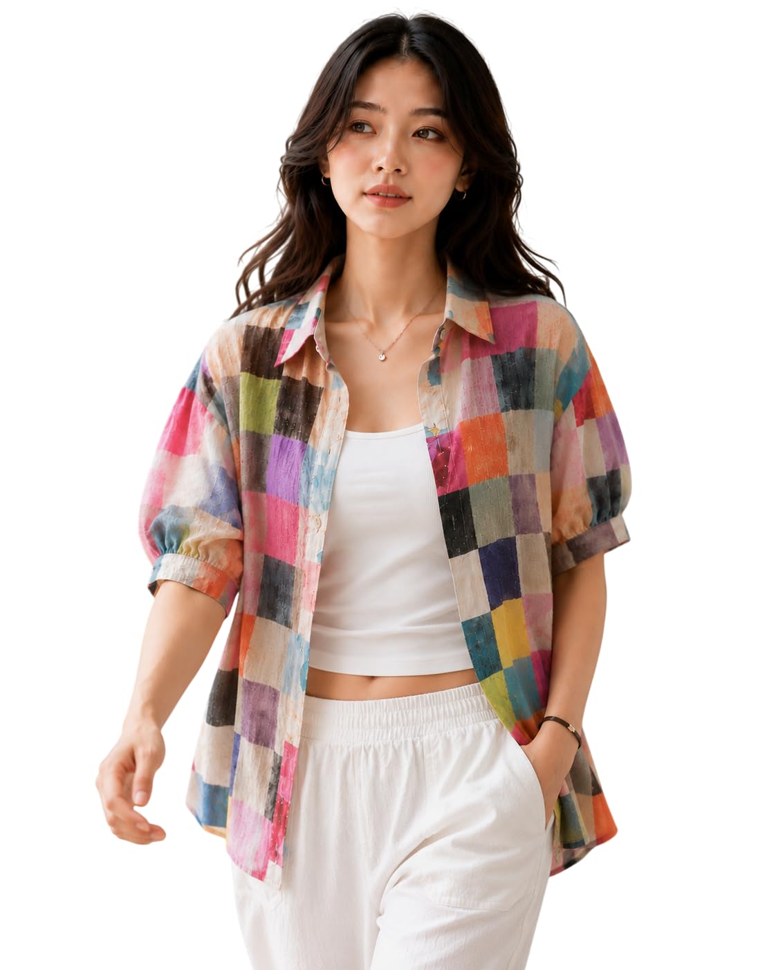Women's Printed Boyfriend Casual Shirt | Full Sleeve Button Down Collared Shirt | Lightweight Regular Fit Korean Floral Shirts for Office, Travel & Casual Wear-picture-14