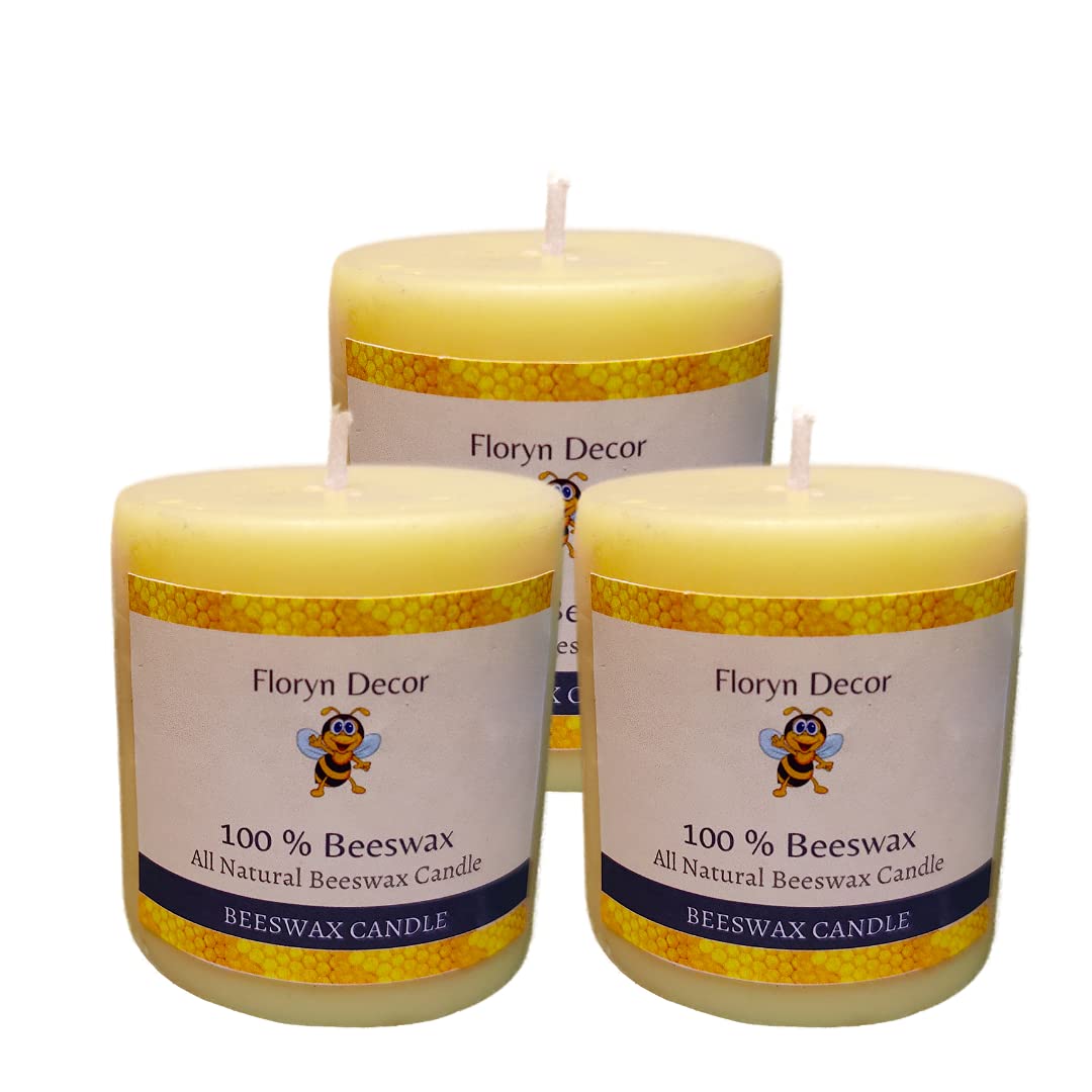 Floryn DecorBeeswax Pillar Candle | Natural Beeswax Candle | Size 2 by 2 | Rose | Set of 3