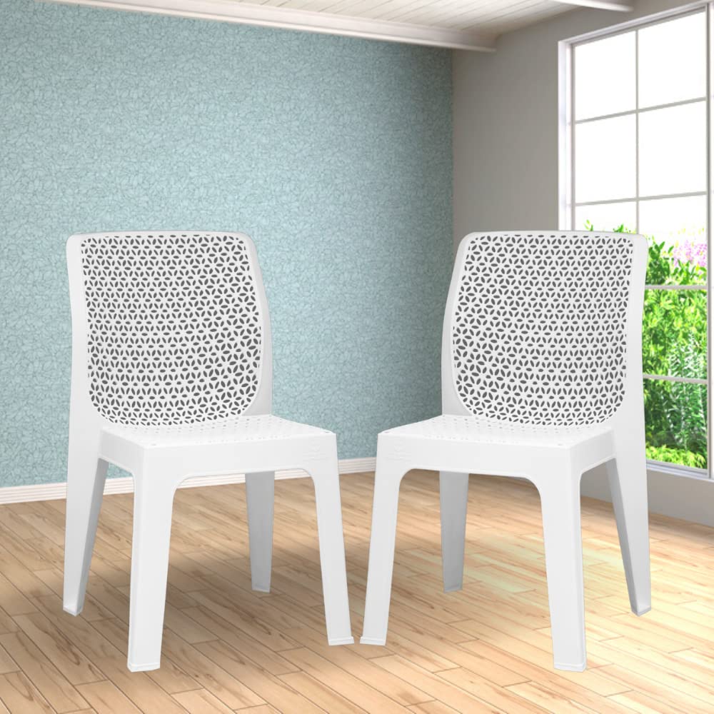 ITALICA Oxy Plastic Chair for Home/Glossy Finish Chair for Office, Living Room, Dining Room, Kitchen/Plastic Chairs for Balcony (5205, White, Set of 4 Chair)-image-0