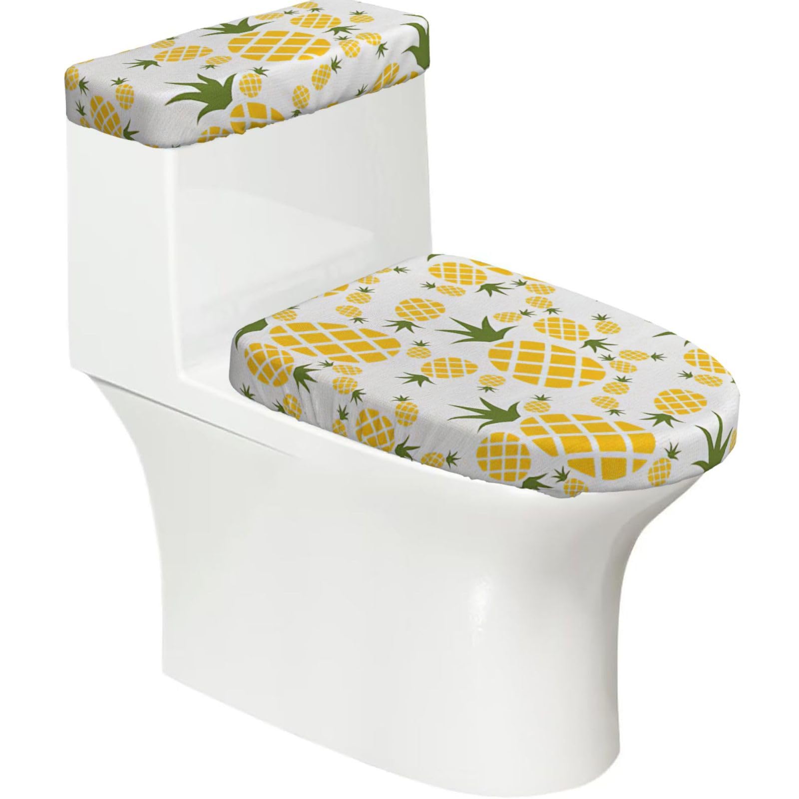 Pineapple. Print Stretch Toilet Covers Set, Polyester Covers Replacement For Fits Most Size Lids Bathroom Decor
