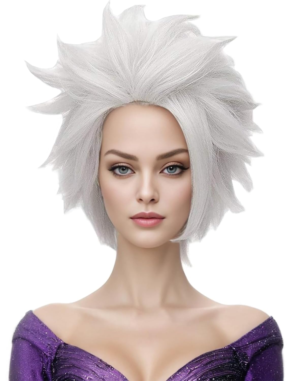 morvally Sea Witch Costume Wig for Women Girls Short Silver Grey Cosplay Wig Anime Layered Synthetic Hair Halloween Wigs for Adults Silver Gray