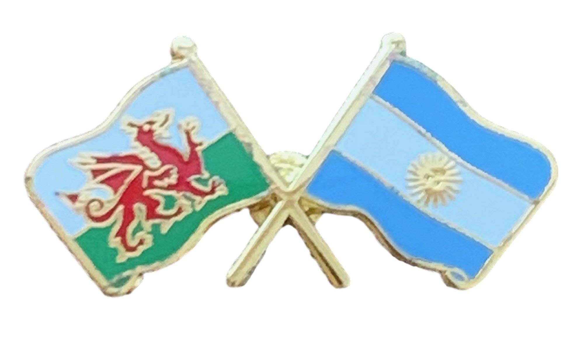 Wales & Argentina Flags Friendship Courtesy Enamel Lapel Pin Badge T622