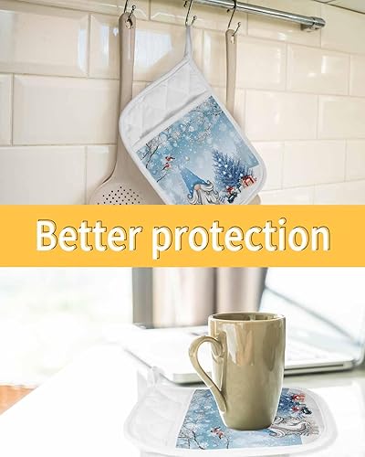 Miniatura 21 de Juego de 4 agarraderas de tela de rizo antideslizantes y aislantes de calor con bolsillo, guantes gruesos para horno, posavasos para hornear