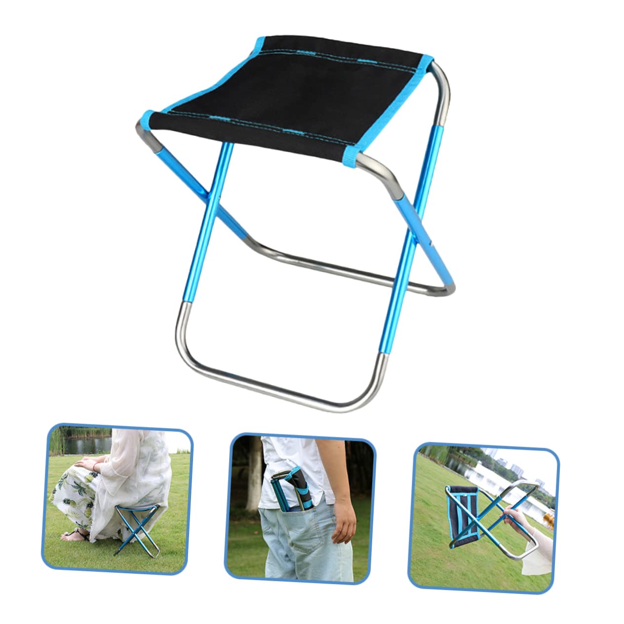 VANZACK Sgabello Campeggio Pieghevole Portatile in Lega di Alluminio Blu | Vacanze Estive, Tessuto Oxford, Borsa Inclusa, Design Compatto per Viaggio e Spiaggia