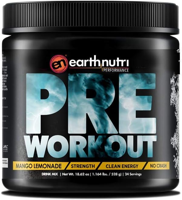 EarthNutri Pre Workout Supplement- Mango Lemonade (528g / Tub, 24 Servings)