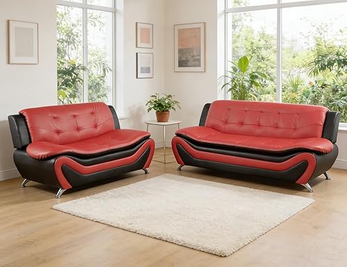 Miniatura 8 de Sofás Seccionales de Cuero, Conjuntos de Muebles de Sala de Estar, 3 Piezas Conjunto de Sofá Moderno para Sala de Crema