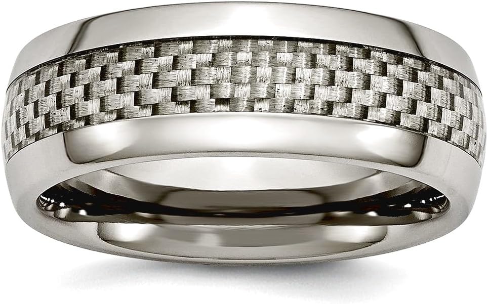JewelryWeb Titanium and Grey Carbon Fiber 8mm Polished Band Ring Ring for Women and Men