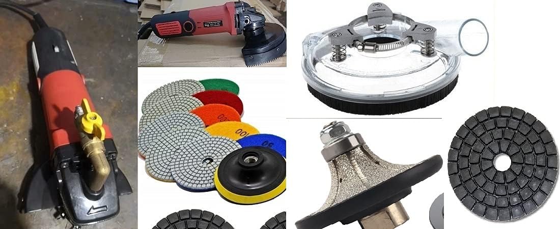 Wet Polisher Surface Grinding Dust Shroud 1" Demi Bullnose Profile B25 Router Bit 4" Diamond Polishing Pad abrasive sanding disc for granite marble concrete floor countertop surface edge refinishing