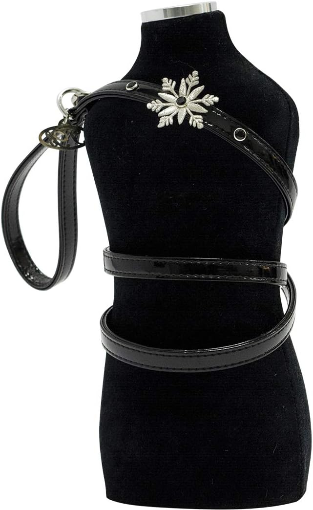 Yanng Leash with Swarovski Rivets and Fabric Snowflakes, Black Patent, 20 mm