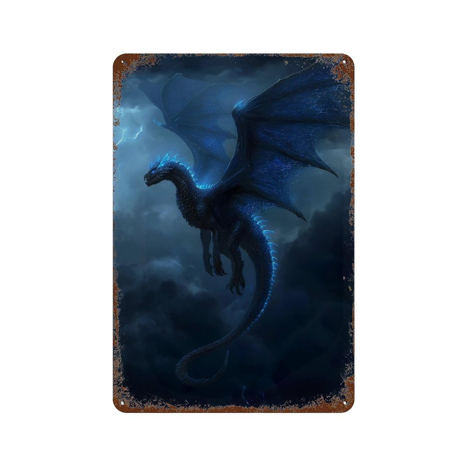 Garage Style Blue Dragon Fantasy Artwork -1 Rustic Tin Plaque 11.8"x7.9", Classic Wall Plaque for Bar And Workshop