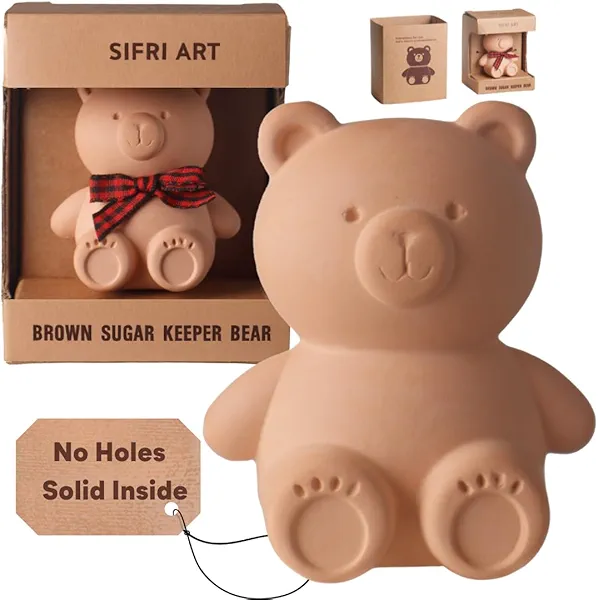 Brown Sugar Keeper 3D – Terracotta Clay Bear Softener, Unique Moisture Holder for Baking Essentials Like Cookies, Marshmallows, Herbs – Cute Kitchen Storage and Freshness Saver