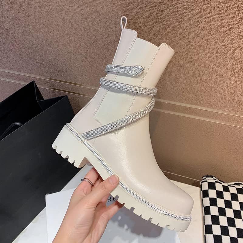 Vista 7 de keleimusi Botines de combate Chelsea con adornos de cristal para mujer con lengüetas planas