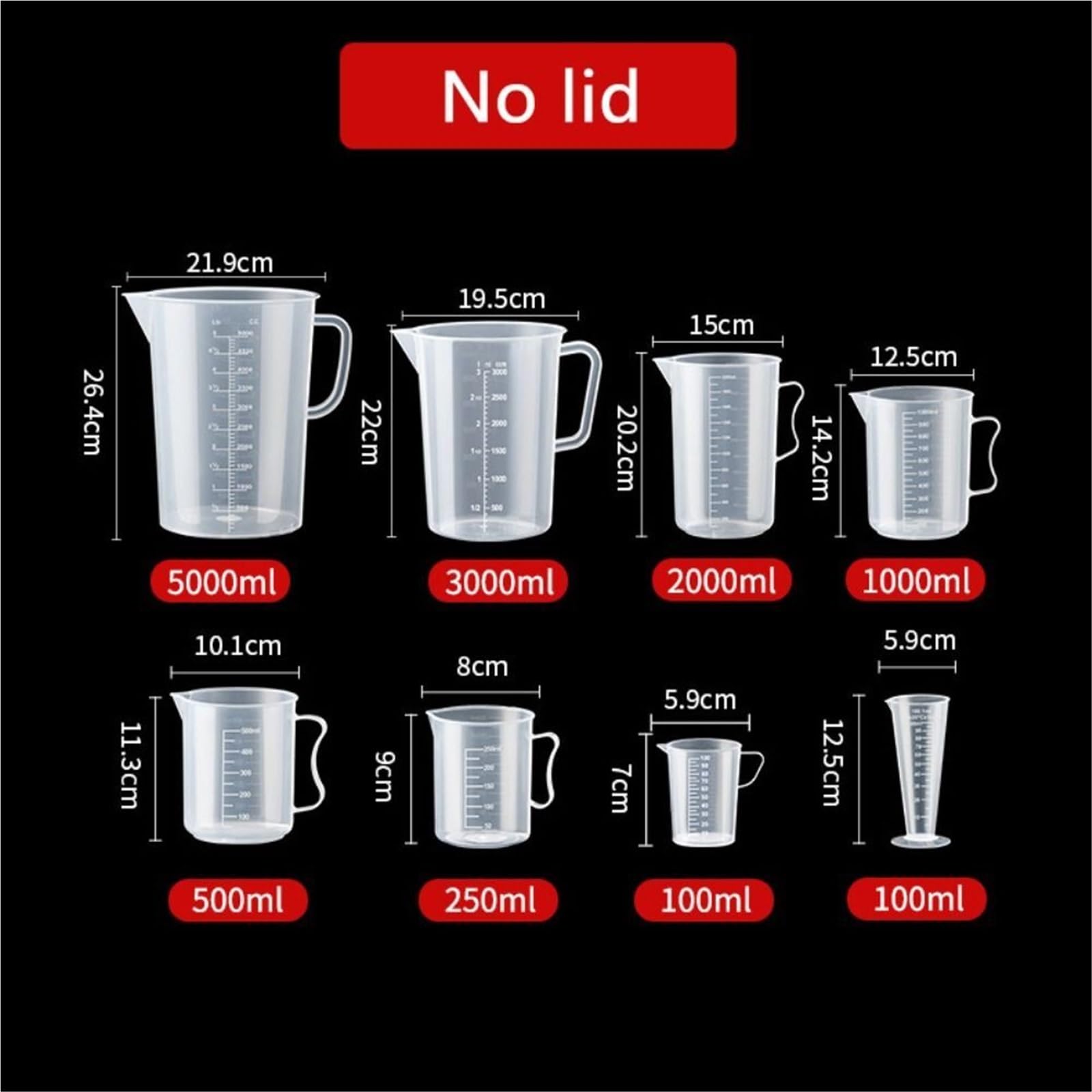 Verre Mesureur Lot de 3 tasses à mesurer graduées en plastique, grande capacité, transparentes, avec couvercle, for la cuisine et pâtisserie Verre Doseur Pour PâTisserie(5000ml)