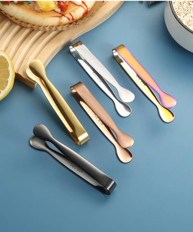 Mini pinzas para servir de acero inoxidable, pinzas de hielo negro para cubos de azúcar, aperitivos, fiesta de té, barra de café, postres 4