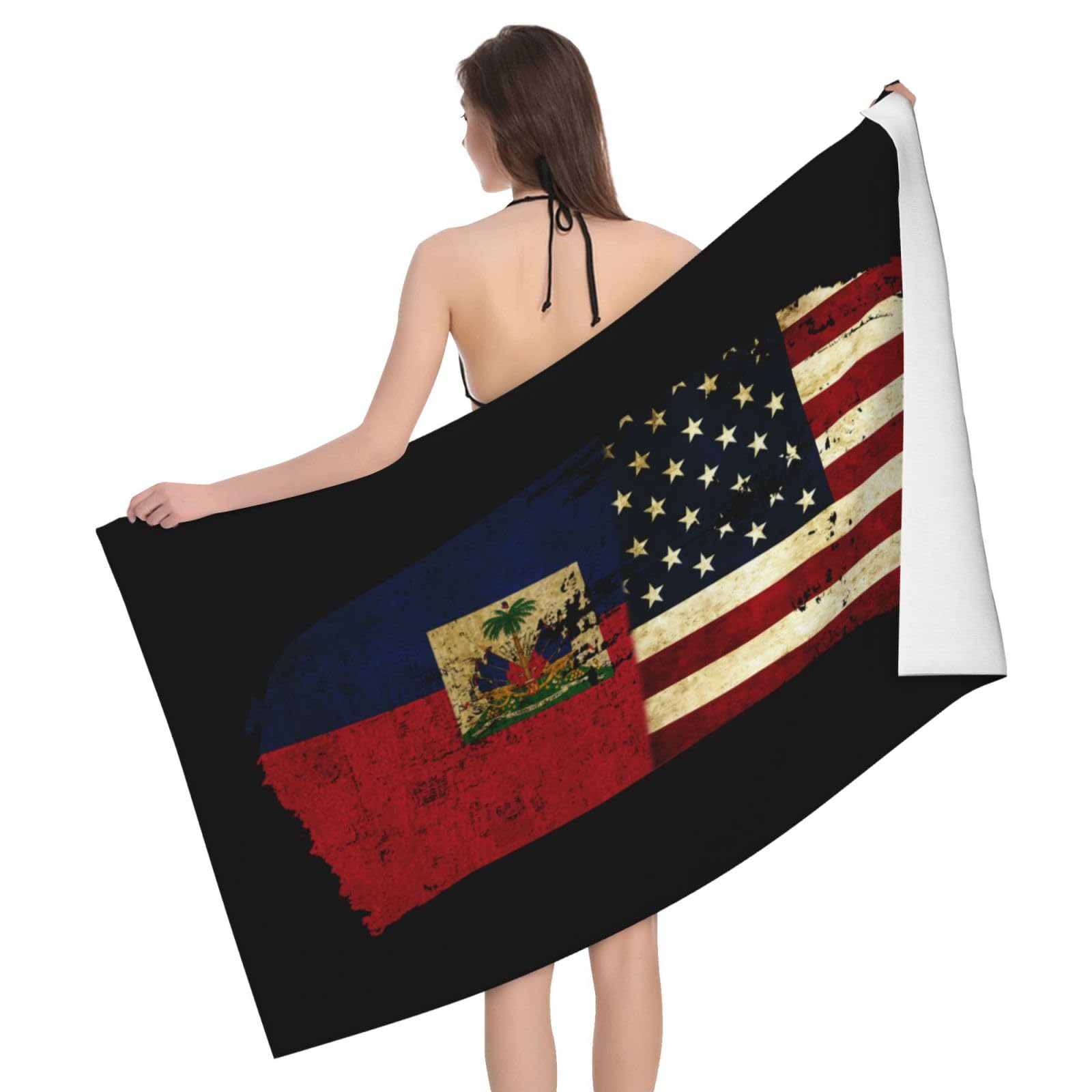 HLBSDM Microfiber Haitian America Flag Beach Towel Quick Dry Soft Sand Free Beach Towels for Pool Swim Beach Lightweight Thin Towels