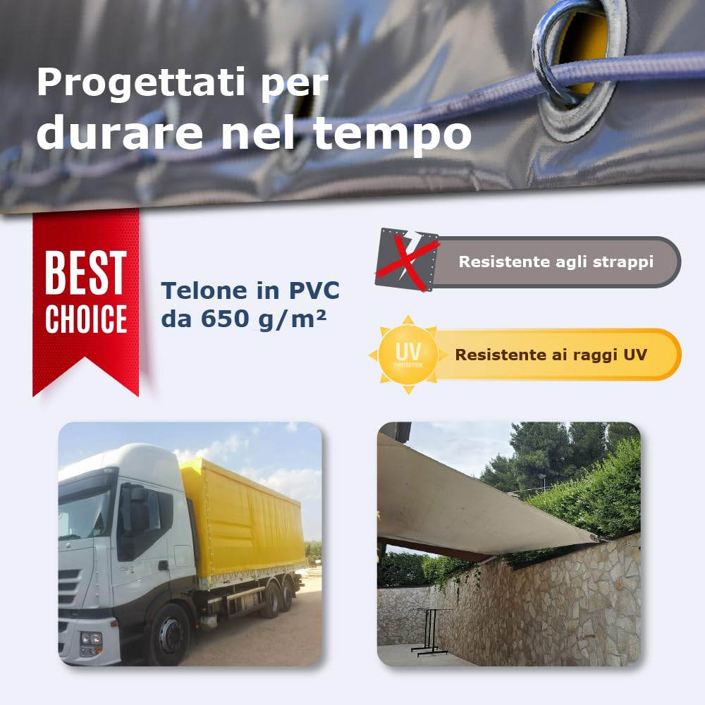 Telomeriti Telone in PVC 650g/m², con Occhielli in Alluminio, Rinforzato, per Camion, Impermeabile, Copritutto da Esterno, Vari Colori, Made in Italy (Verde Scuro, 2,5X2 Metri (5 MQ))