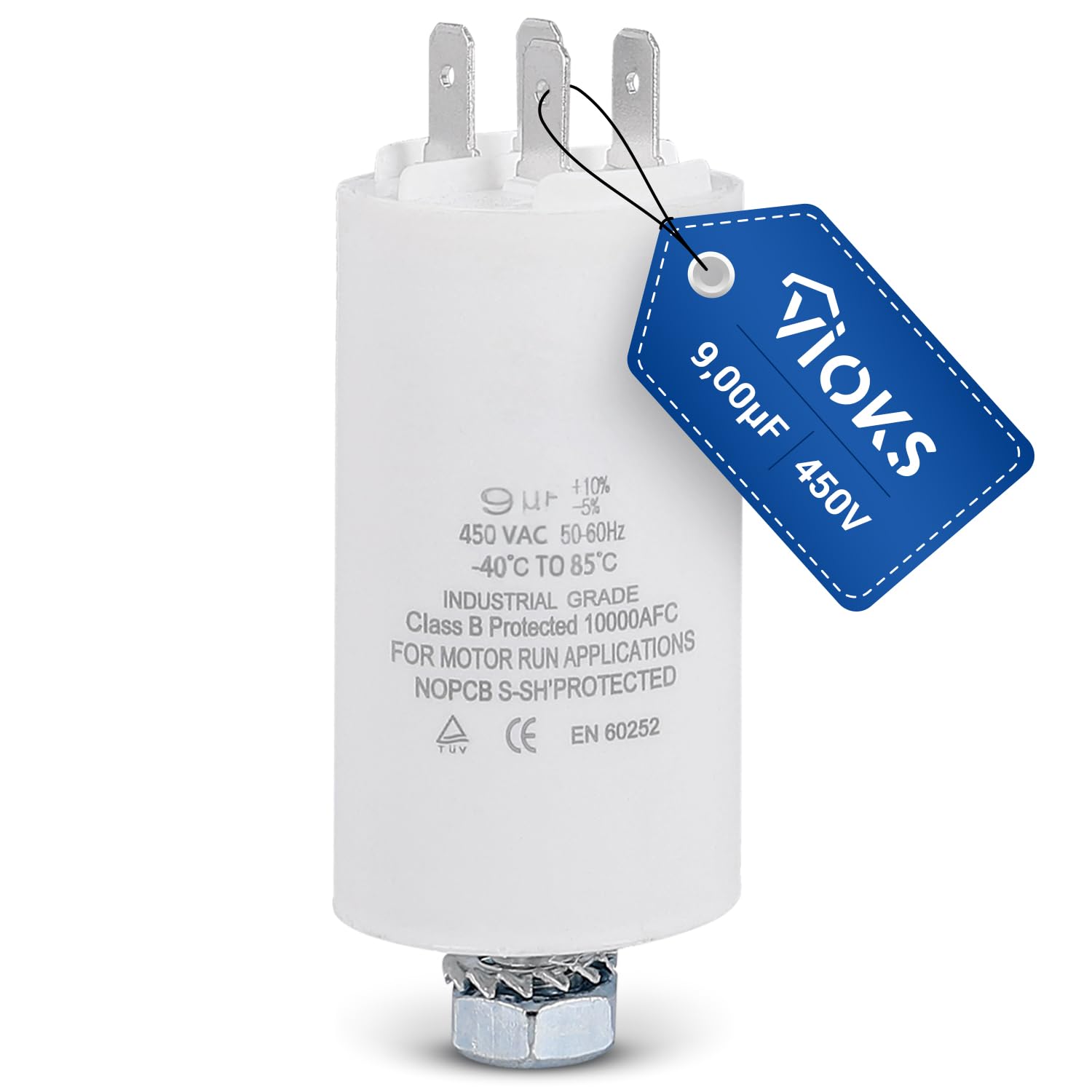 Condensateur Universel DEKAROX 11 µF 450V CBB60 - 30x57mm Avec Cosses 6,3mm Et Vis M8 Pour Moteurs Électroménagers