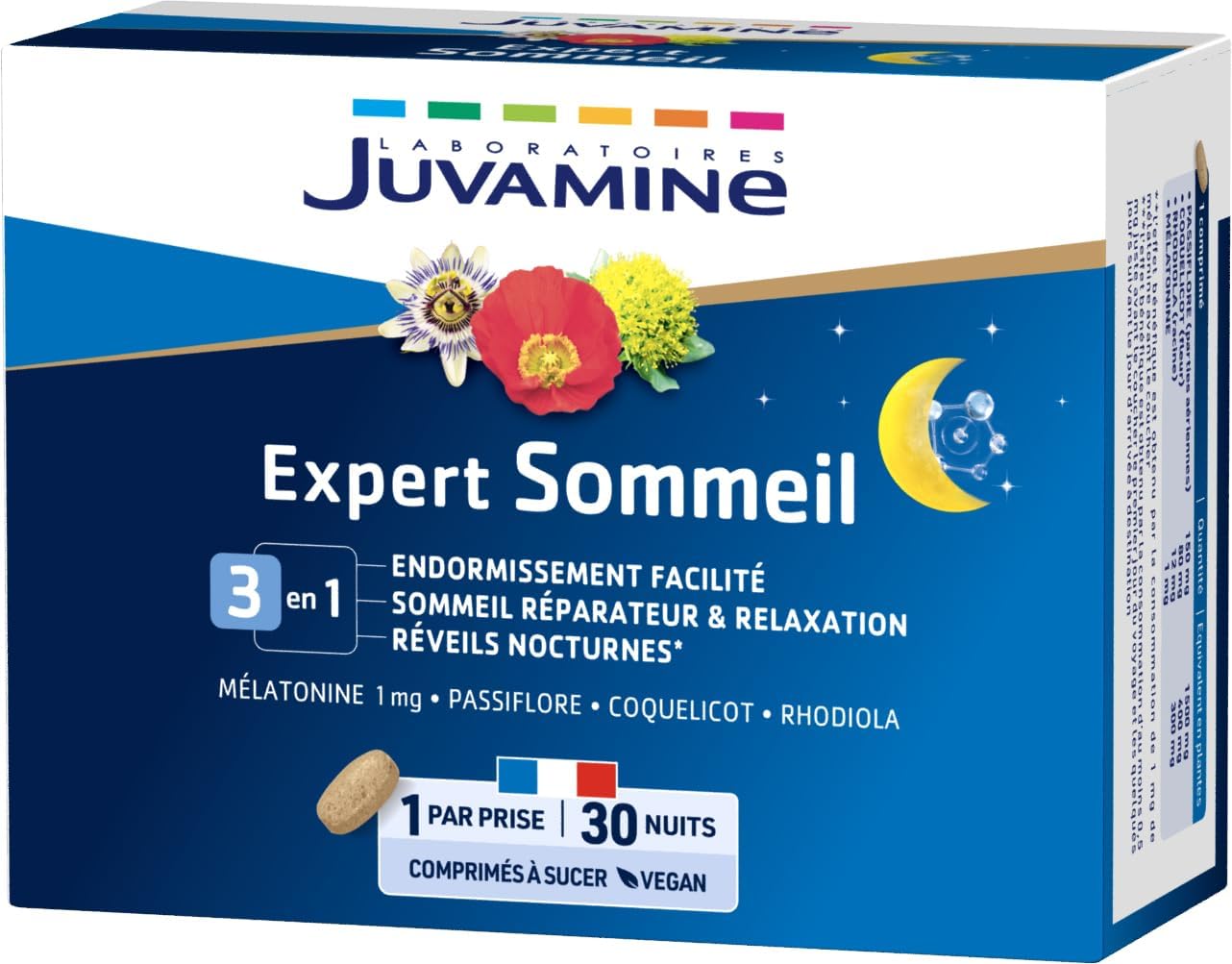 JUVAMINE – 3 in 1 Sleep Expert – Melatonin – Passion flower – Poppy – Rhodiola – Easy sleep – Repairing sleep – Relaxation – 1 month – 30 Sucking Tablets – Made in France JUVAMINE – 3 in 1 Sleep Expert – Melatonin – Passion flower – Poppy – Rhodiola – Easy sleep – Repairing sleep – Relaxation – 1 month – 30 Sucking Tablets – Made in France