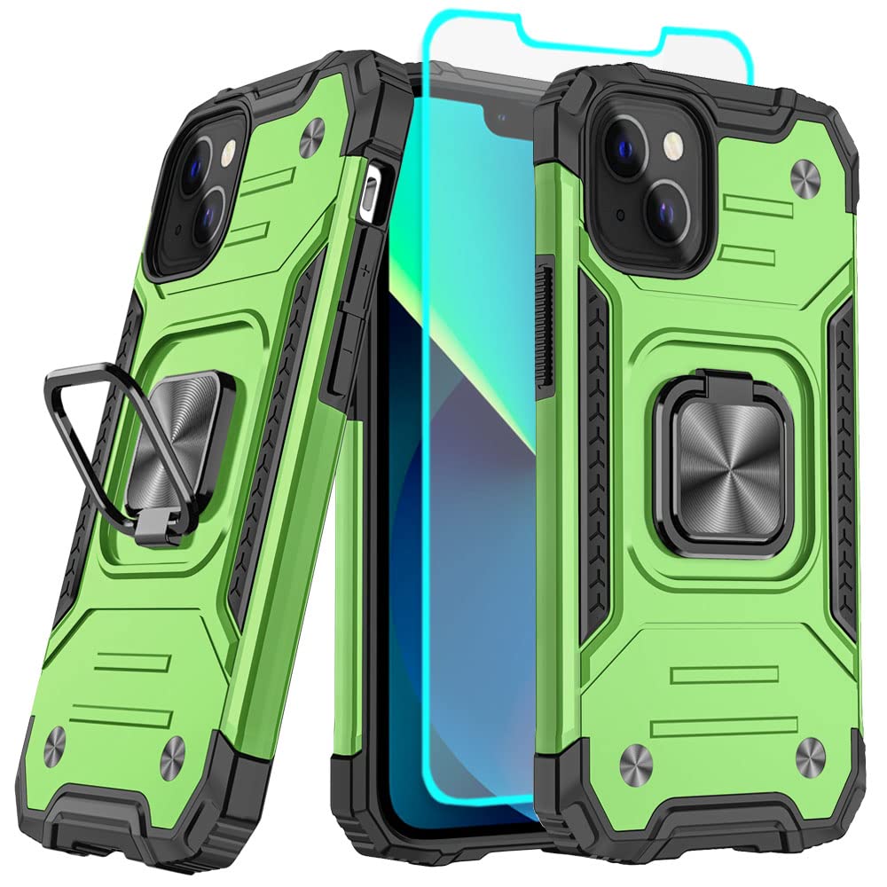 Photo 1 of ***missing 1***for iPhone 13 Case with HD Screen Protector, 360°Military Grade Rotatable Kickstand (Heavy Duty) Shockproof Protective Cases for iPhone 13/14 (Green)