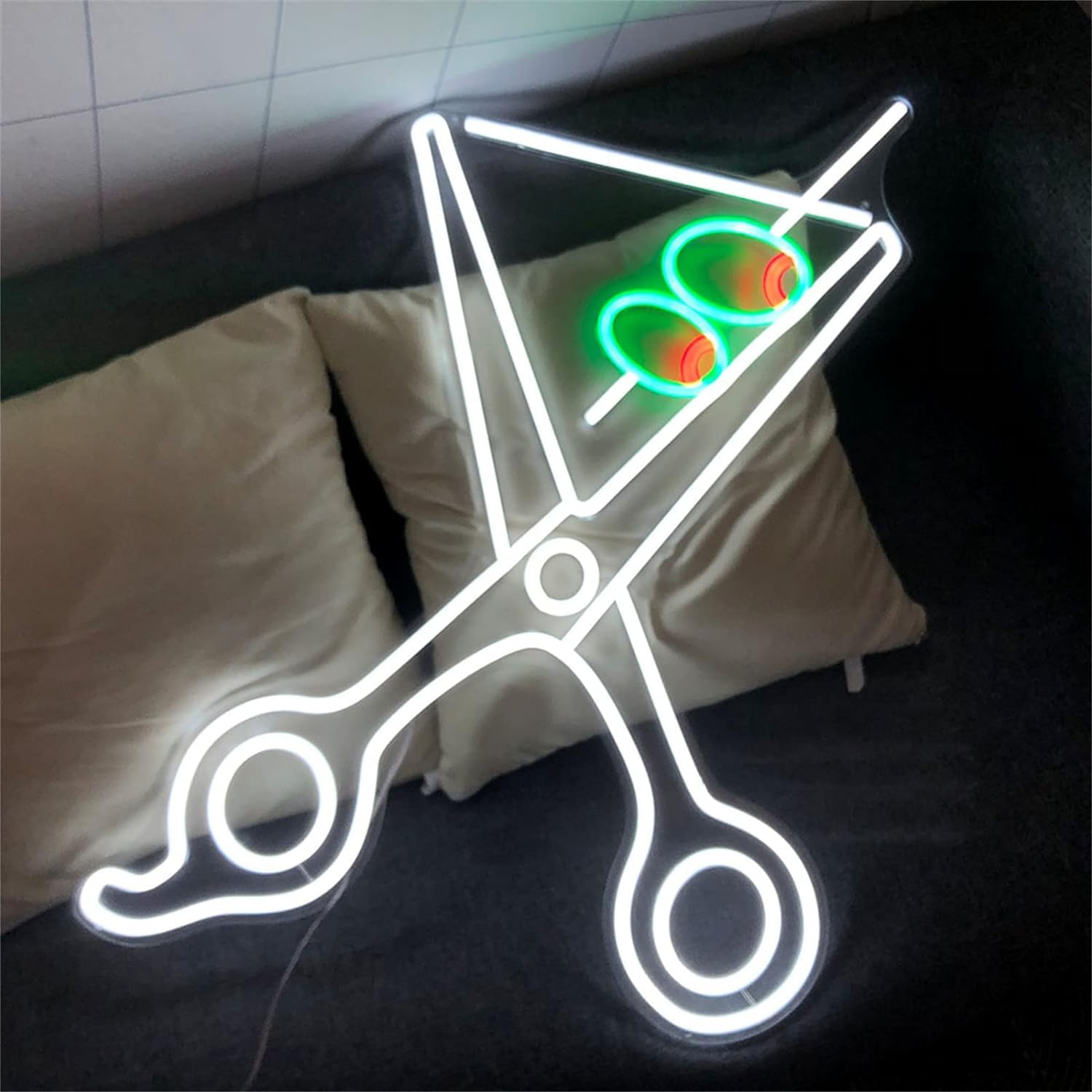 WaiDXn LED Neon Light Sign Scissors Neon Signs, Wall Hanging Acrylic Night Lighting Luminescent Signboard,60x42cm
