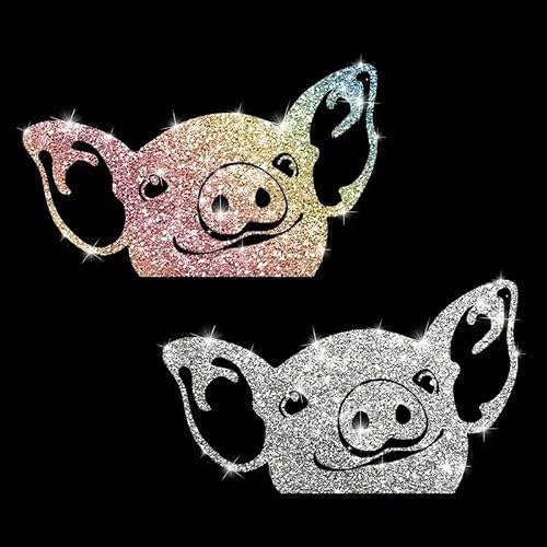 Yqtwlkjic Multicolor 2Pcs Sparkling Piggy Head Self-Adhesive Pvc Rainbow Glittery Decal Sticker For Cars, Laptops, Trucks, Motorcycles Wall Window Luggage Scratch Cover Door Multi-Surface Decor Sticker