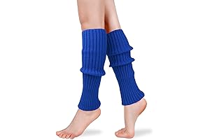 Neon Ribbed Leg Warmers for Women, Navy Blue