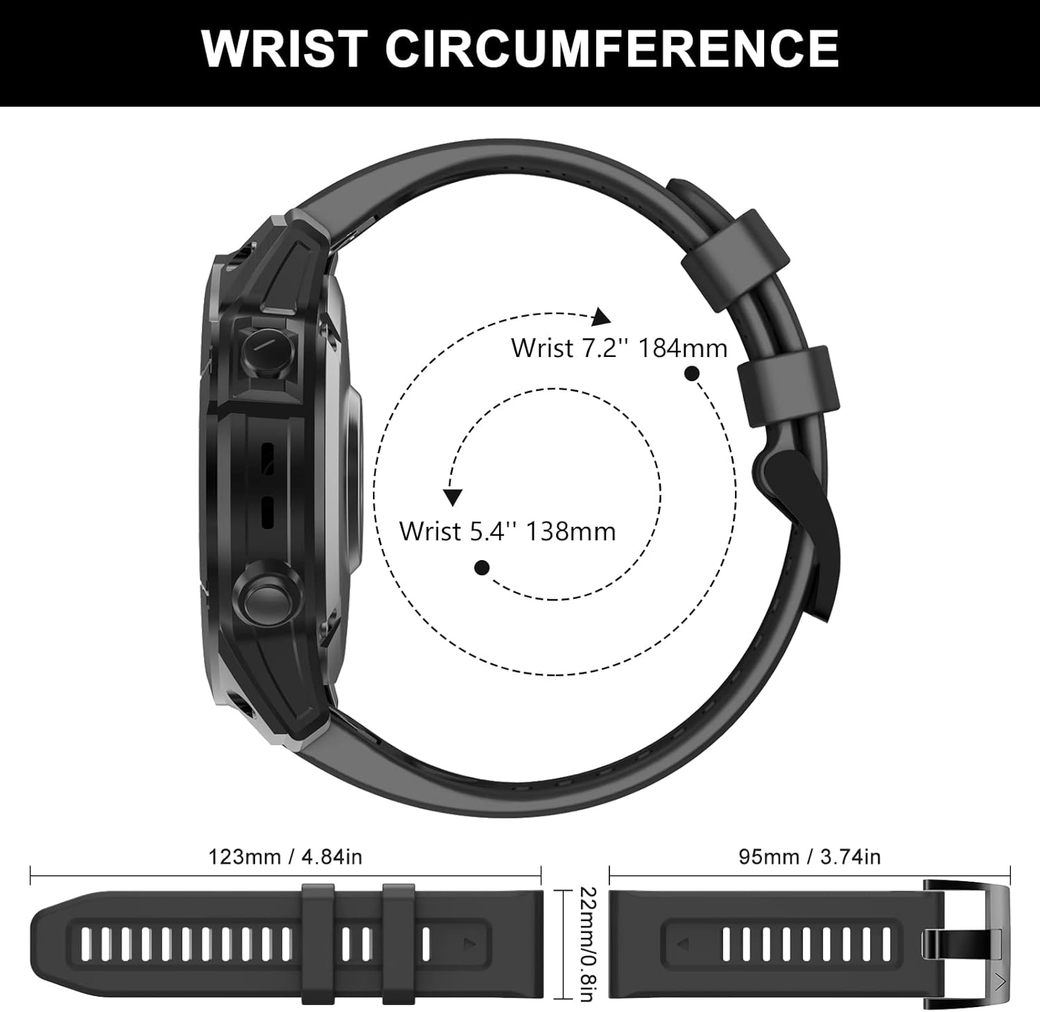 OVERSTEP Compatible with Fenix 7 Watch Band, 22mm Width Soft Silicone Watch Strap for Garmin Fenix 5/Fenix 5 Plus/Fenix 6/Fenix 6 Pro Smartwatch (Black) - Image 5