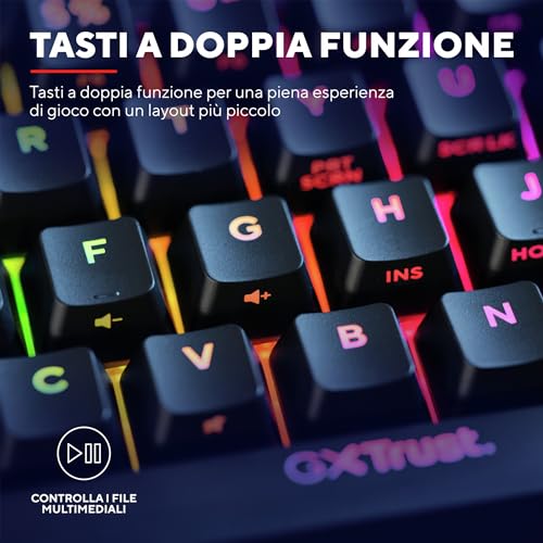 GXTrust 867 Acira Tastiera Meccanica 60% Layout Italiano QWERTY, Mini Tastiera Retroilluminata RGB, Tasti a Doppia Funzione, USB Tastiera Gaming Programmabile PC Laptop Portatile - Nero - Tastiera gaming - Immagine 6